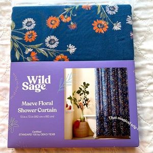 Wild Sage Maeve Floral Shower Curtain 72” X72” 100% Cotton New